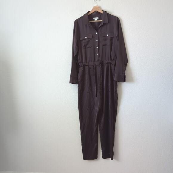 OUTERKNOWN Womens Jumpsuit Brown Silky Long Sleeve Size Small - Picture 6 of 7